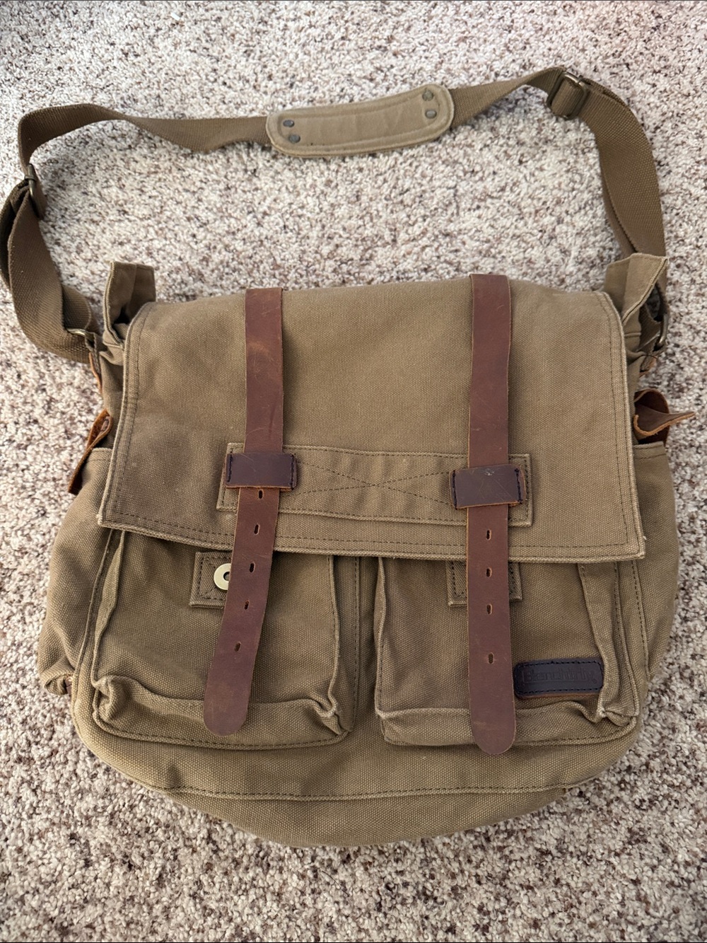 Canvas Messenger Bag in Brown with Leather Straps